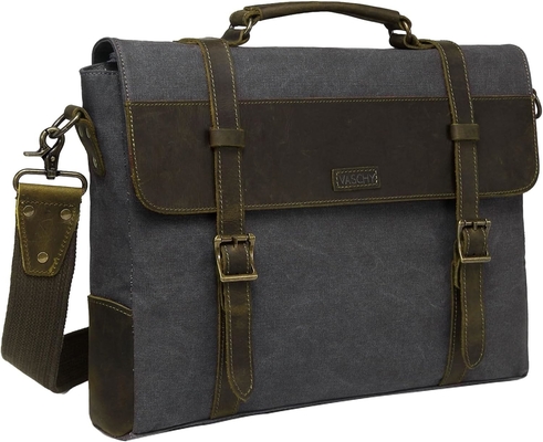 Sac de messagerie pour homme,Vintage toile de cuir toile d'ordinateur portable sac à main sac d'affaires.