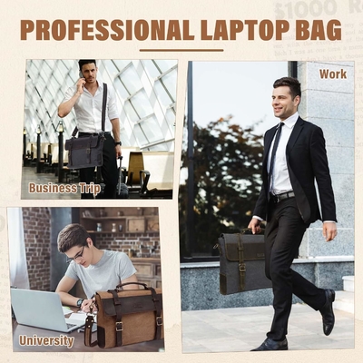 Sac de messagerie pour homme,Vintage toile de cuir toile d'ordinateur portable sac à main sac d'affaires.