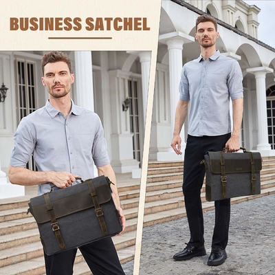 Sac de messagerie pour homme,Vintage toile de cuir toile d'ordinateur portable sac à main sac d'affaires.