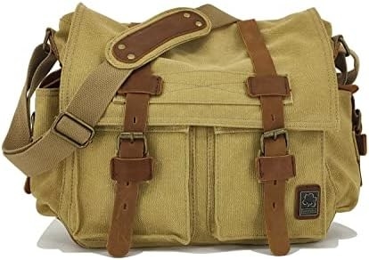 VINTAGE SECHUNK en cuir militaire toile L'ordinateur portable sac messager sacs moyen