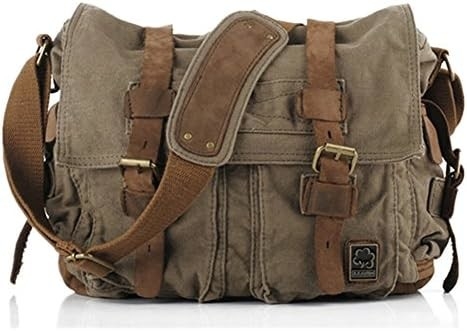 VINTAGE SECHUNK en cuir militaire toile L'ordinateur portable sac messager sacs moyen