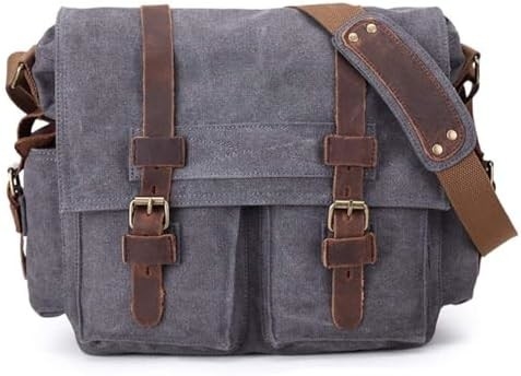 VINTAGE SECHUNK en cuir militaire toile L'ordinateur portable sac messager sacs moyen
