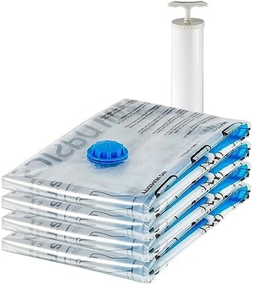 Amazon Basics Sacs de rangement à fermeture à glissière à compression sous vide avec pompe à main, moyen, 5 paquets, blanc, bleu ciel