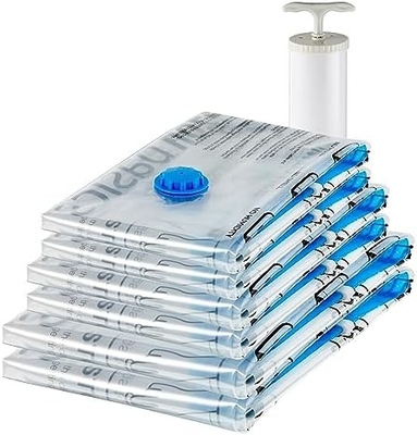 Amazon Basics Sacs de rangement à fermeture à glissière à compression sous vide avec pompe à main, moyen, 5 paquets, blanc, bleu ciel