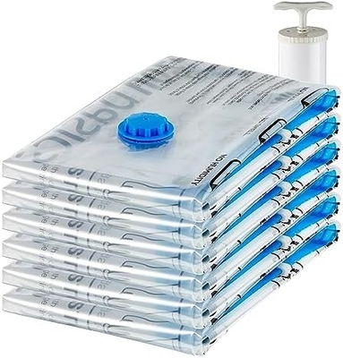 Amazon Basics Sacs de rangement à fermeture à glissière à compression sous vide avec pompe à main, moyen, 5 paquets, blanc, bleu ciel