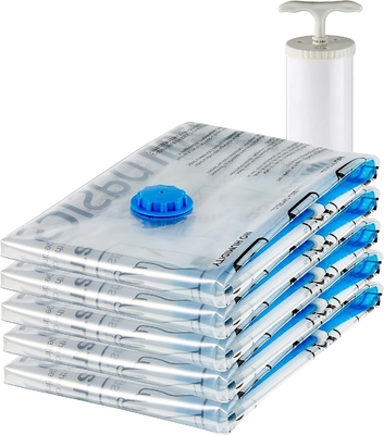 Amazon Basics Sacs de rangement à fermeture à glissière à compression sous vide avec pompe à main, moyen, 5 paquets, blanc, bleu ciel