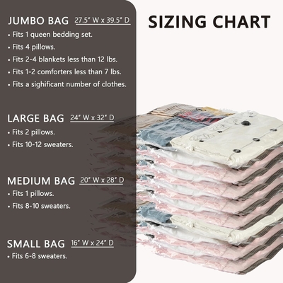 SUOCO 8 sacs de rangement à vide moyen, sacs d'économie d'espace avec pompe à main de voyage, sacs d'étanchéité à l'air de compression pour vêtements