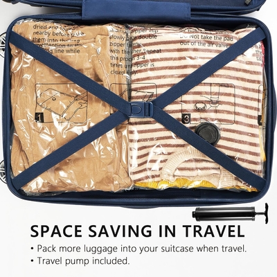 SUOCO 8 sacs de rangement à vide moyen, sacs d'économie d'espace avec pompe à main de voyage, sacs d'étanchéité à l'air de compression pour vêtements