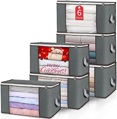 Sacs de rangement de 90L, 6 sacs de vêtements de rangement, bacs de rangement, organisateurs de placards pliables, conteneurs de rangement avec poignée renforcée