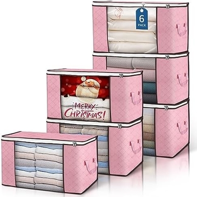 Sacs de rangement de 90L, 6 sacs de vêtements de rangement, bacs de rangement, organisateurs de placards pliables, conteneurs de rangement avec poignée renforcée