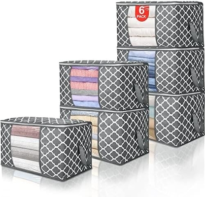 Sacs de rangement de 90L, 6 sacs de vêtements de rangement, bacs de rangement, organisateurs de placards pliables, conteneurs de rangement avec poignée renforcée