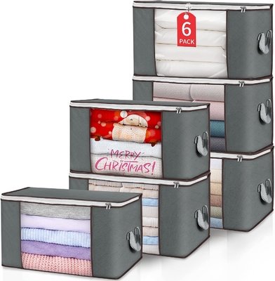 Sacs de rangement de 90L, 6 sacs de vêtements de rangement, bacs de rangement, organisateurs de placards pliables, conteneurs de rangement avec poignée renforcée
