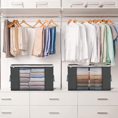 Sacs de rangement de 90L, 6 sacs de vêtements de rangement, bacs de rangement, organisateurs de placards pliables, conteneurs de rangement avec poignée renforcée