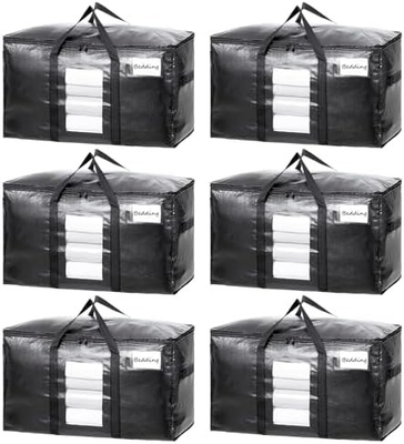 TAILI Sacs de déménagement extra-grands, 4 paquets de sacs lourds pour le stockage avec fenêtre visible, poignées enroulées, sac de rangement
