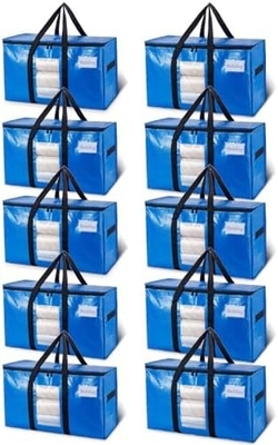 TAILI Sacs de déménagement extra-grands, 4 paquets de sacs lourds pour le stockage avec fenêtre visible, poignées enroulées, sac de rangement