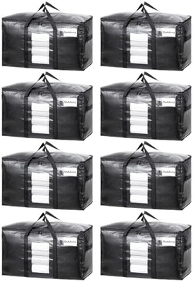TAILI Sacs de déménagement extra-grands, 4 paquets de sacs lourds pour le stockage avec fenêtre visible, poignées enroulées, sac de rangement