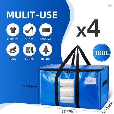 TAILI Sacs de déménagement extra-grands, 4 paquets de sacs lourds pour le stockage avec fenêtre visible, poignées enroulées, sac de rangement
