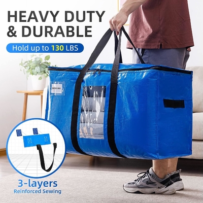 TAILI Sacs de déménagement extra-grands, 4 paquets de sacs lourds pour le stockage avec fenêtre visible, poignées enroulées, sac de rangement