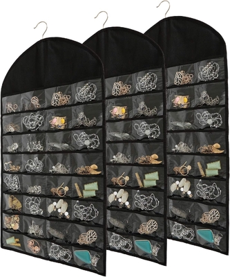 FORAINEAM 3 PACK HANGING JEWELRY ORGANIZER 32 poches 18 crochet et boucles collier porte-oreillets bracelet montre de bague