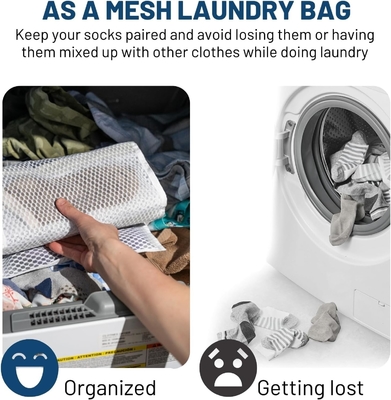 Organiseurs de chaussettes pour le lavage et le séchage, sacs de rangement pour organiser les chaussettes.