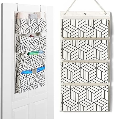2pcs grand sac de rangement suspendu au mur, porte placard lin tissus poches organisateur, étanche pour le salon chambre à coucher