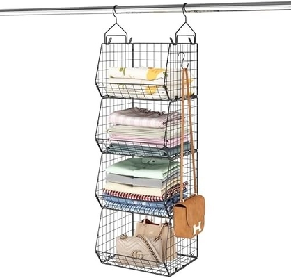 X-COSRACK 4 TIER organisateur de placard pliable, des étagères de vêtements avec des crochets de 5 S, monture murale &amp; armoire de fil de rangement paniers,