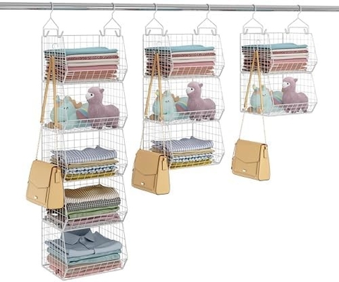 X-COSRACK 4 TIER organisateur de placard pliable, des étagères de vêtements avec des crochets de 5 S, monture murale &amp; armoire de fil de rangement paniers,
