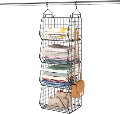 X-COSRACK 4 TIER organisateur de placard pliable, des étagères de vêtements avec des crochets de 5 S, monture murale &amp; armoire de fil de rangement paniers,