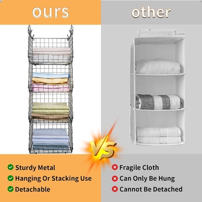 X-COSRACK 4 TIER organisateur de placard pliable, des étagères de vêtements avec des crochets de 5 S, monture murale &amp; armoire de fil de rangement paniers,