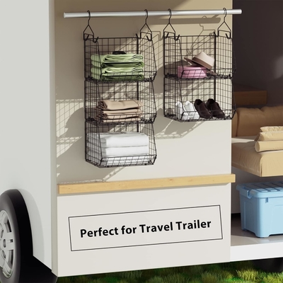 X-COSRACK 4 TIER organisateur de placard pliable, des étagères de vêtements avec des crochets de 5 S, monture murale &amp; armoire de fil de rangement paniers,