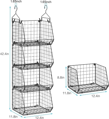 X-COSRACK 4 TIER organisateur de placard pliable, des étagères de vêtements avec des crochets de 5 S, monture murale &amp; armoire de fil de rangement paniers,