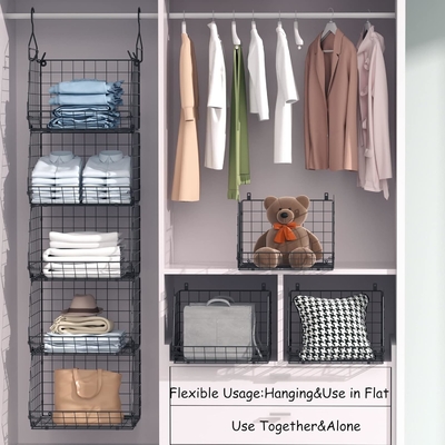 X-COSRACK 4 TIER organisateur de placard pliable, des étagères de vêtements avec des crochets de 5 S, monture murale &amp; armoire de fil de rangement paniers,