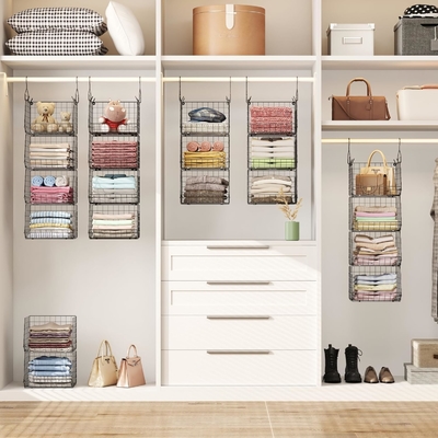 X-COSRACK 4 TIER organisateur de placard pliable, des étagères de vêtements avec des crochets de 5 S, monture murale &amp; armoire de fil de rangement paniers,