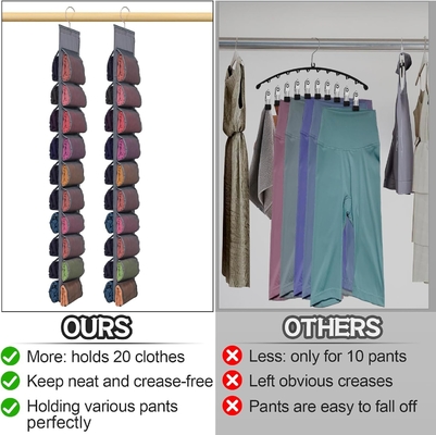 Organiseur de rangement de jambes pour placard, système d'organisateur de placard suspendu, porteuse de placards de vêtements gris avec 20 rouleaux