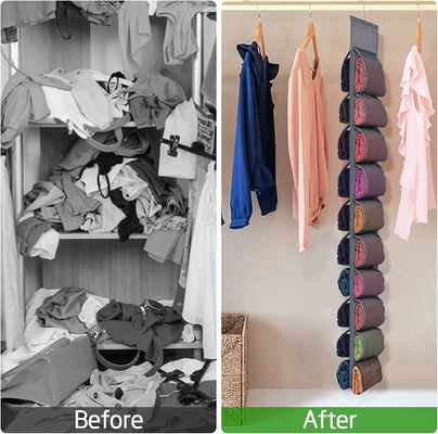 Organiseur de rangement de jambes pour placard, système d'organisateur de placard suspendu, porteuse de placards de vêtements gris avec 20 rouleaux