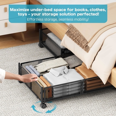 Entreposage sous le lit avec roues Entreposage sous le lit Containers de stockage en métal pliable économisant de l'espace sous le lit Soulier de tiroir