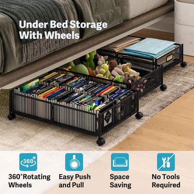 Entreposage sous le lit avec roues Entreposage sous le lit Containers de stockage en métal pliable économisant de l'espace sous le lit Soulier de tiroir
