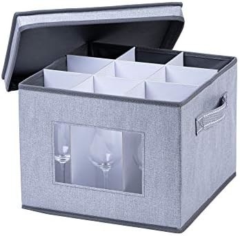 VENO 2 Pack Boîte de rangement en verre de vin avec couvercle et poignées, articles en verre, organiseur chinois, idéal pour les déplacements, le transport.