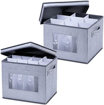VENO 2 Pack Boîte de rangement en verre de vin avec couvercle et poignées, articles en verre, organiseur chinois, idéal pour les déplacements, le transport.