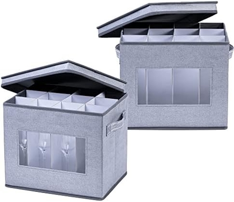VENO 2 Pack Boîte de rangement en verre de vin avec couvercle et poignées, articles en verre, organiseur chinois, idéal pour les déplacements, le transport.
