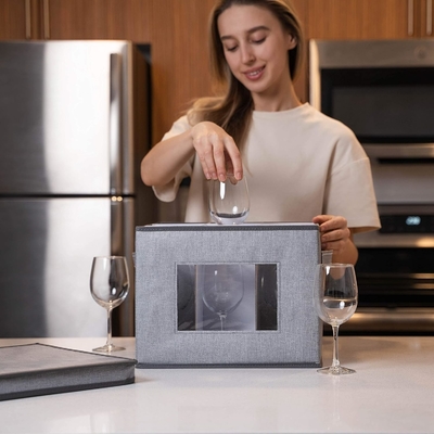 VENO 2 Pack Boîte de rangement en verre de vin avec couvercle et poignées, articles en verre, organiseur chinois, idéal pour les déplacements, le transport.