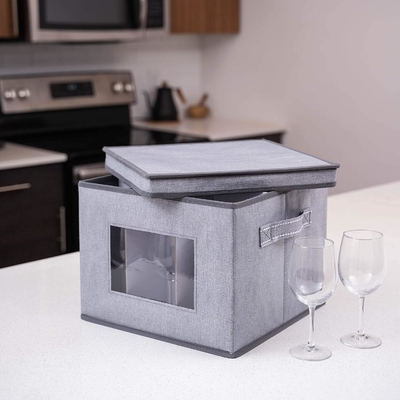 VENO 2 Pack Boîte de rangement en verre de vin avec couvercle et poignées, articles en verre, organiseur chinois, idéal pour les déplacements, le transport.