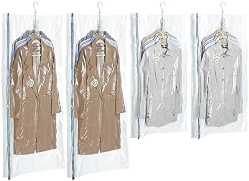TAILI Sacs de rangement sous vide suspendus Sacs d'économie d'espace, ensemble de 4 (2 longs, 2 courts), sacs d'étanchéité sous vide clairs pour les vêtements