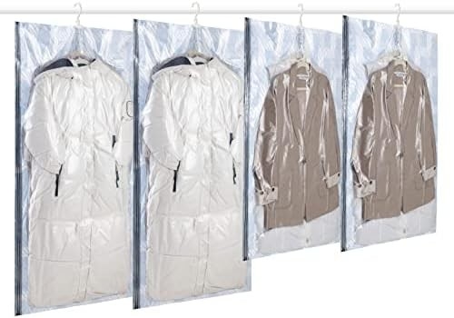 TAILI Sacs de rangement sous vide suspendus Sacs d'économie d'espace, ensemble de 4 (2 longs, 2 courts), sacs d'étanchéité sous vide clairs pour les vêtements