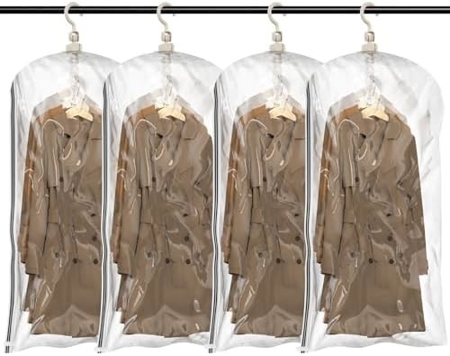 TAILI Sacs de rangement sous vide suspendus Sacs d'économie d'espace, ensemble de 4 (2 longs, 2 courts), sacs d'étanchéité sous vide clairs pour les vêtements