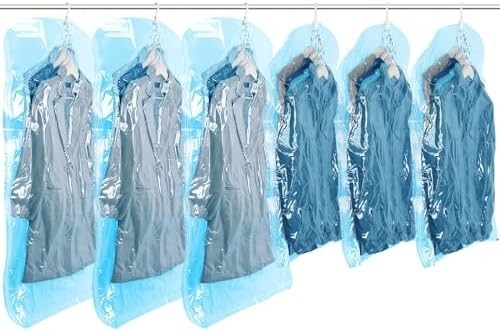 TAILI Sacs de rangement sous vide suspendus Sacs d'économie d'espace, ensemble de 4 (2 longs, 2 courts), sacs d'étanchéité sous vide clairs pour les vêtements