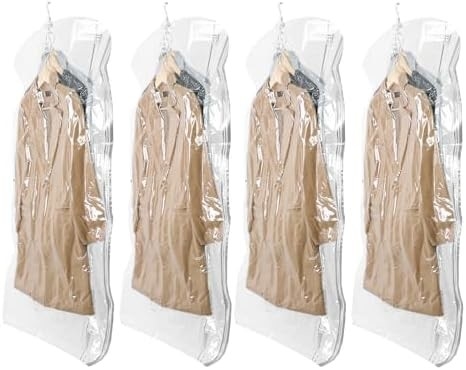 TAILI Sacs de rangement sous vide suspendus Sacs d'économie d'espace, ensemble de 4 (2 longs, 2 courts), sacs d'étanchéité sous vide clairs pour les vêtements