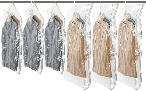 TAILI Sacs de rangement sous vide suspendus Sacs d'économie d'espace, ensemble de 4 (2 longs, 2 courts), sacs d'étanchéité sous vide clairs pour les vêtements