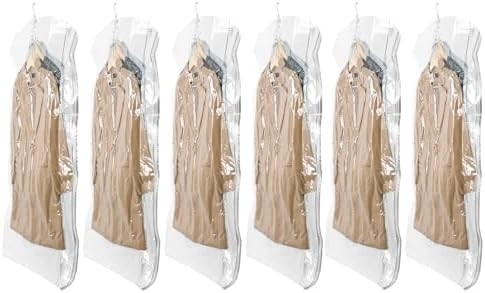 TAILI Sacs de rangement sous vide suspendus Sacs d'économie d'espace, ensemble de 4 (2 longs, 2 courts), sacs d'étanchéité sous vide clairs pour les vêtements