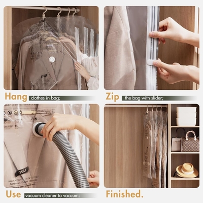 TAILI Sacs de rangement sous vide suspendus Sacs d'économie d'espace, ensemble de 4 (2 longs, 2 courts), sacs d'étanchéité sous vide clairs pour les vêtements